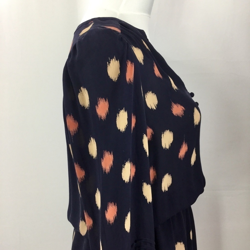 Parker Long Bell Sleeve Button Bodice Silk Navy Mini Dress size Small - Picture 13 of 16